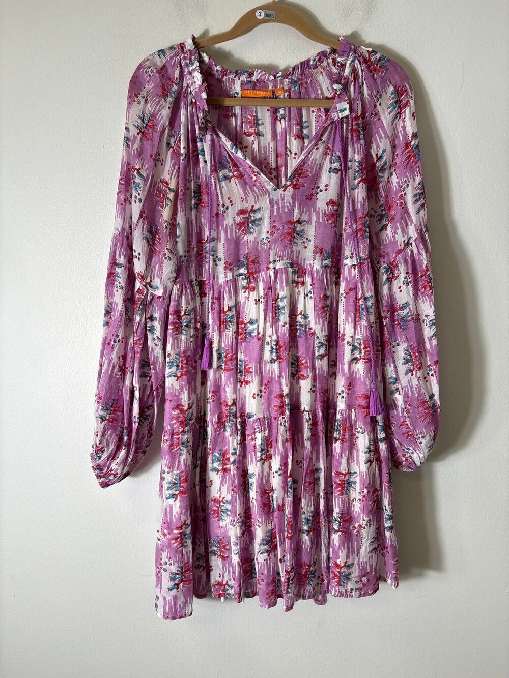 Oliphant Purple Long Sleeve V-Neck knee Length Dress Sz S